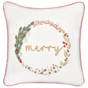 Velvet Cushion Christmas Motif 45 x 45 cm White EUCHARIS