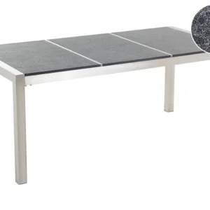 Mesa de refeições em inox e painéis em granito preto flameado 180 x 90 cm GROSSETO com Cabo de Silicone