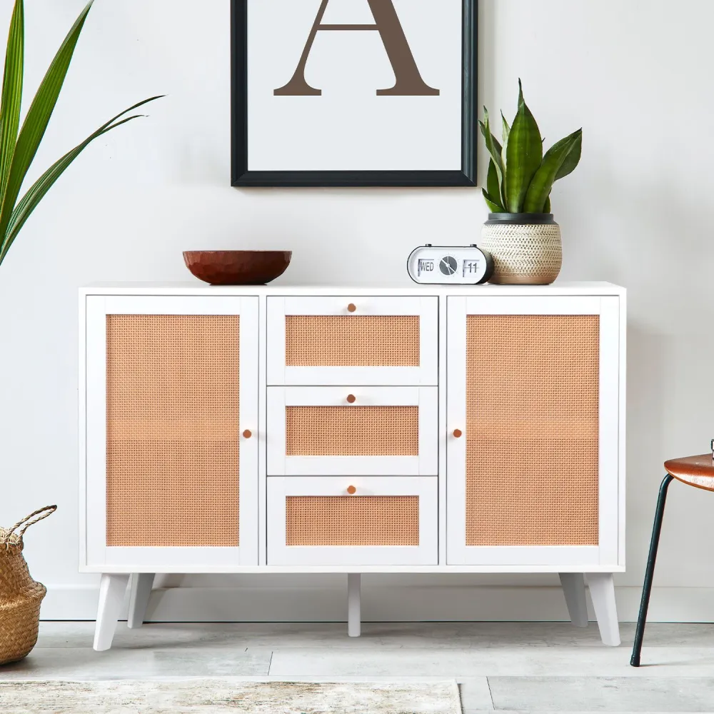 Buffet 3 gavetas e 2 portas com palhinha Dalgora L120cm Branco