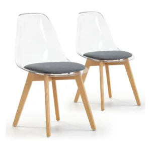 Conjunto de 2 cadeiras de jantar Bruno Transparente, assento acolchoado