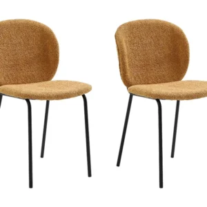 Conjunto de 2 cadeiras tecido bouclé e metálico preto, cor amarelo mostarda BEJUMA