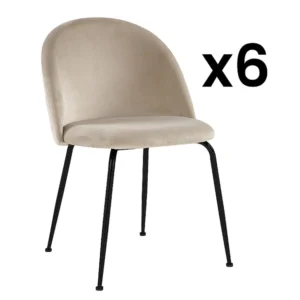 Conjunto de 6 cadeiras - Veludo e metálico preto mate - Bege. MELBOURNE