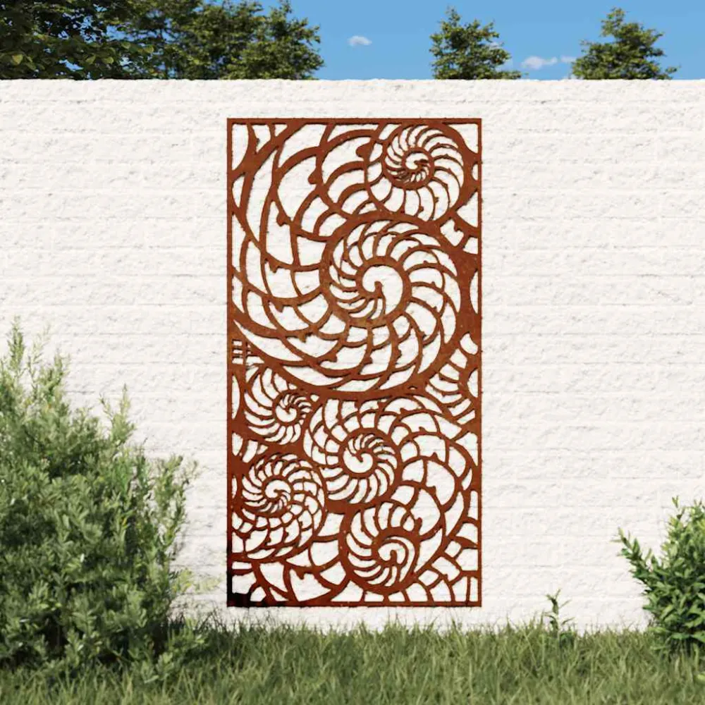 Decoração para muro de jardim 105x55 cm ço corten design conchas