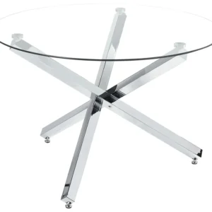 Mesa de jantar em metálico prateado e tampo de vidro ⌀ 110 cm BUTLER
