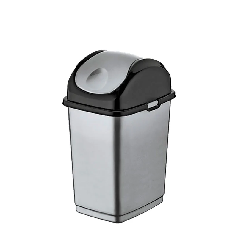 Premium Resistente Balde do Lixo em Plástico ELEGANTE com Tampa Basculante - Cinza/Preto