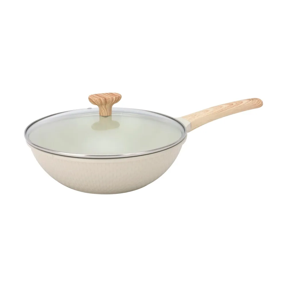 Wok com Tampa 28cm Faianç Cream