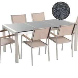 Mesa de Bistrô Conjunto de mesa com tampo triplo granito polido cinzento 180 x 90 cm e 6 cadeiras creme GROSSETO