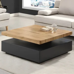 Mesa de Bistrô Mesa de centro - 1 gaveta e tampo giratório - MDF - Cor: antracite e carvalho. KYRIA