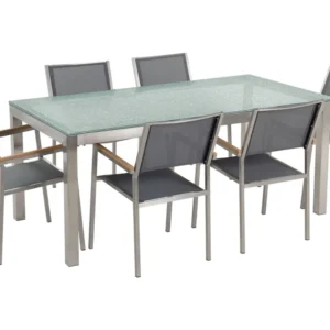 Mesa de Canto para Conjunto de mesa com tampo em vidro temperado 180 x 90 cm e 6 cadeiras cinzentas GROSSETO