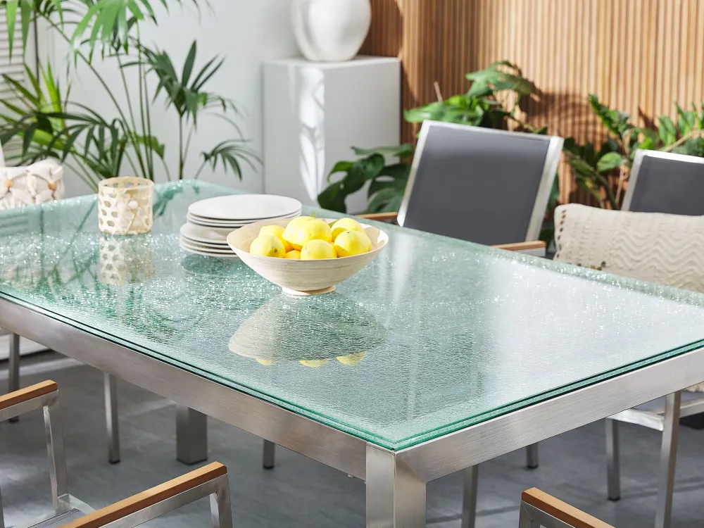 Mesa de Canto para Conjunto de mesa com tampo em vidro temperado 180 x 90 cm e 6 cadeiras cinzentas GROSSETO