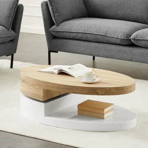 Mesa de centro com tampo giratório MDF orgânico e branco - VITALY