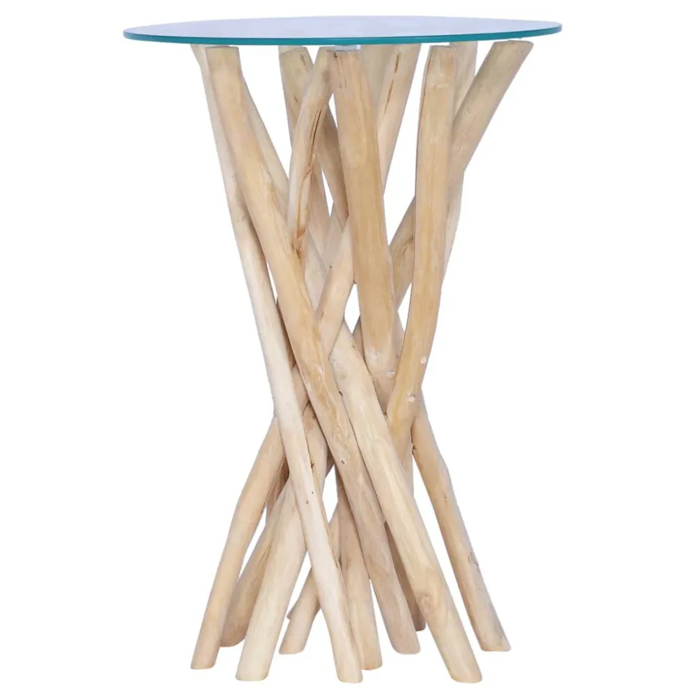 Mesa de centro com tampo de vidro 35x35x50cm madeira teca maciç em Alumínio e Vidro