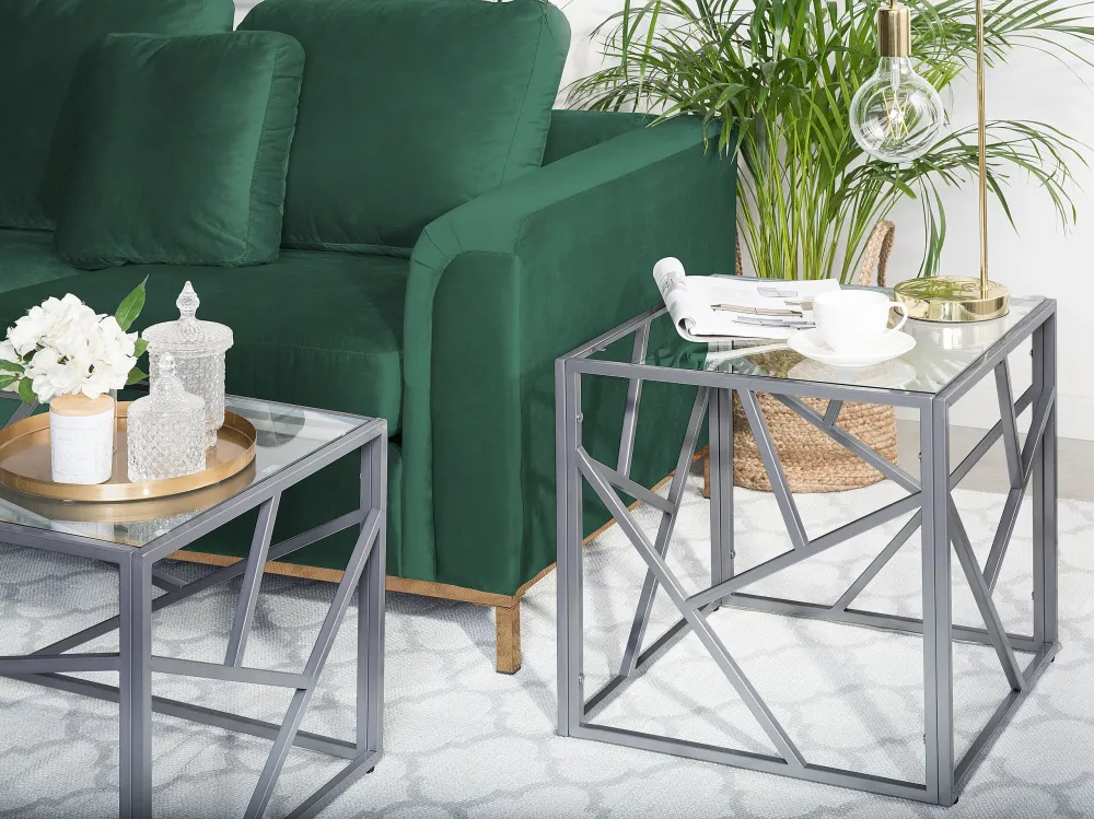 Mesa de Centro para Mesa de apoio prateada com tampo de vidro ORLAND