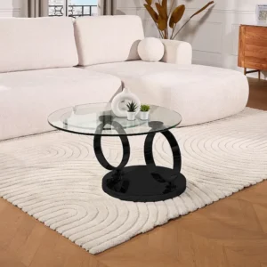 Mesa de centro tampo giratório JOLINE -Vidro temperado-Preto | Montagem Rápida