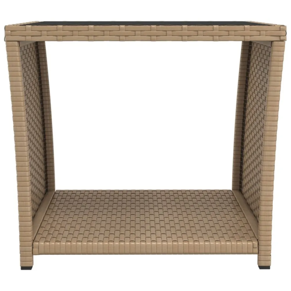 Mesa Dobrável para Mesa de centro com tampo de vidro vime PE/vidro temperado bege