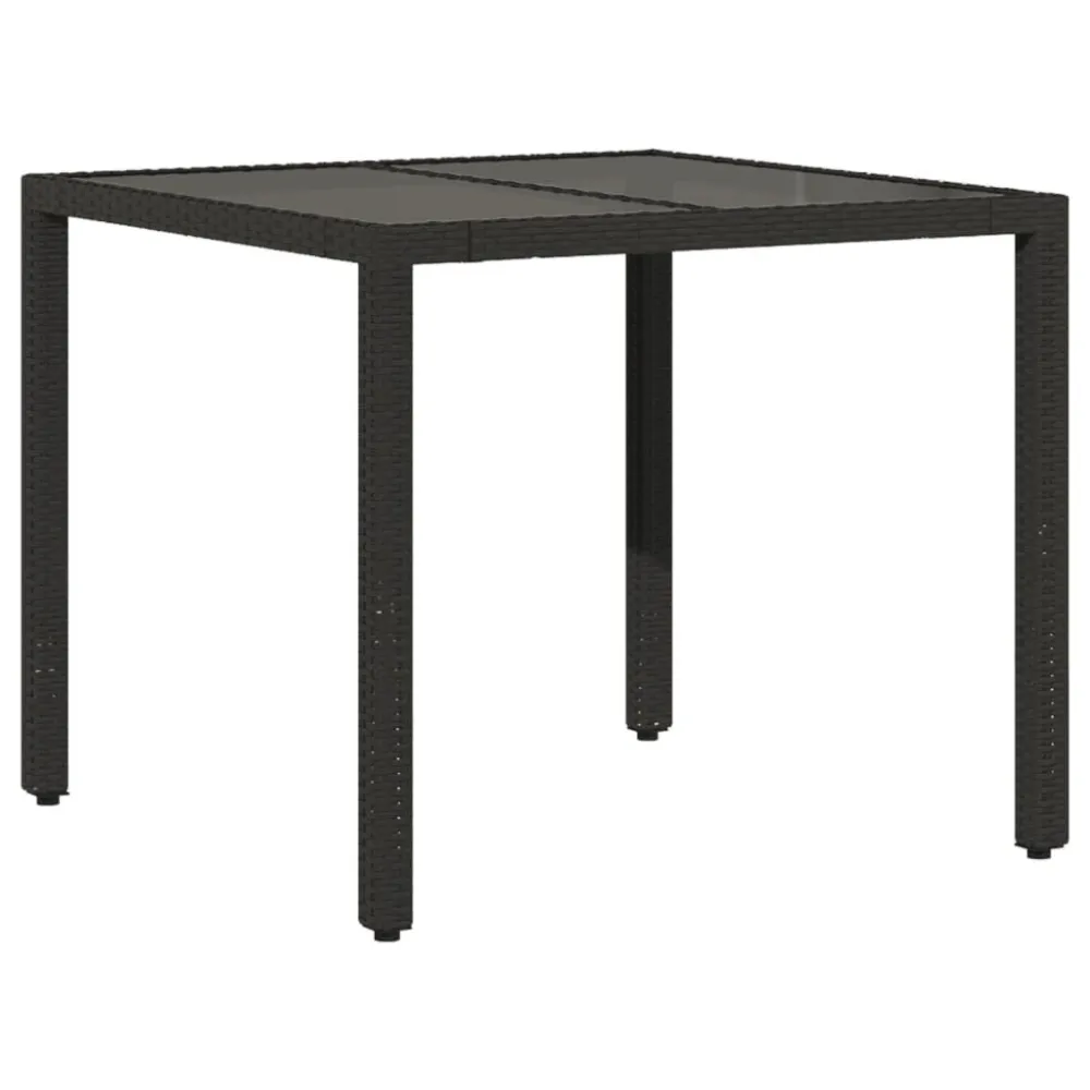 Mesa Dobrável para Mesa de jardim com tampo de vidro 90x90x75 cm vime PE preto