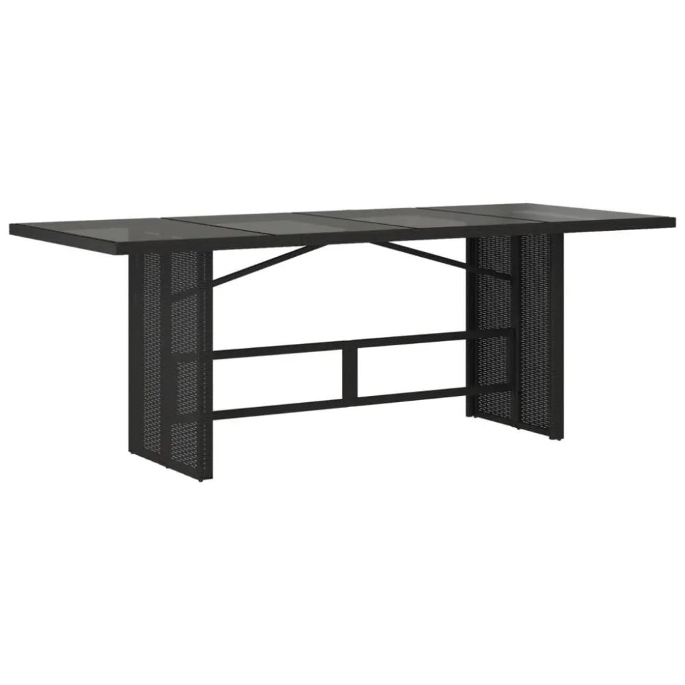 Mesa Dobrável para Mesa de jardim com tampo de vidro 190x80x75 cm vime PE preto