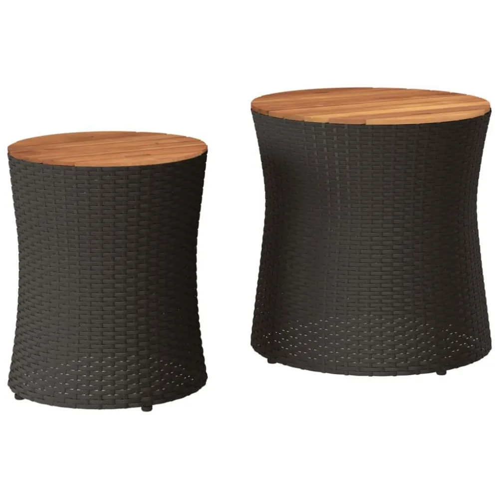 Mesa Dobrável para Mesas de apoio para jardim com tampo de madeira 2pcs vime PE preto
