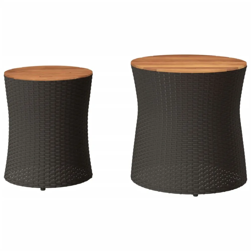 Mesa Dobrável para Mesas de apoio para jardim com tampo de madeira 2pcs vime PE preto