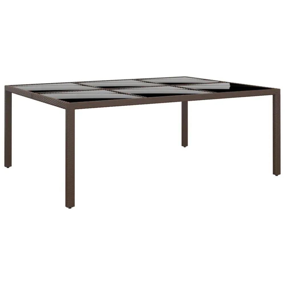 Mesa de Exterior em Mesa de jardim com tampo de vidro 200x150x75 cm vime castanho