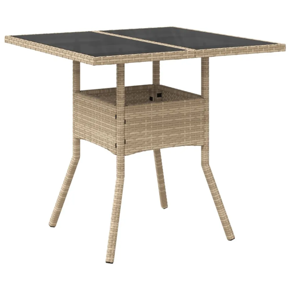 Mesa de Exterior em Mesa de jardim com tampo de vidro 80x80x75 cm vime PE bege