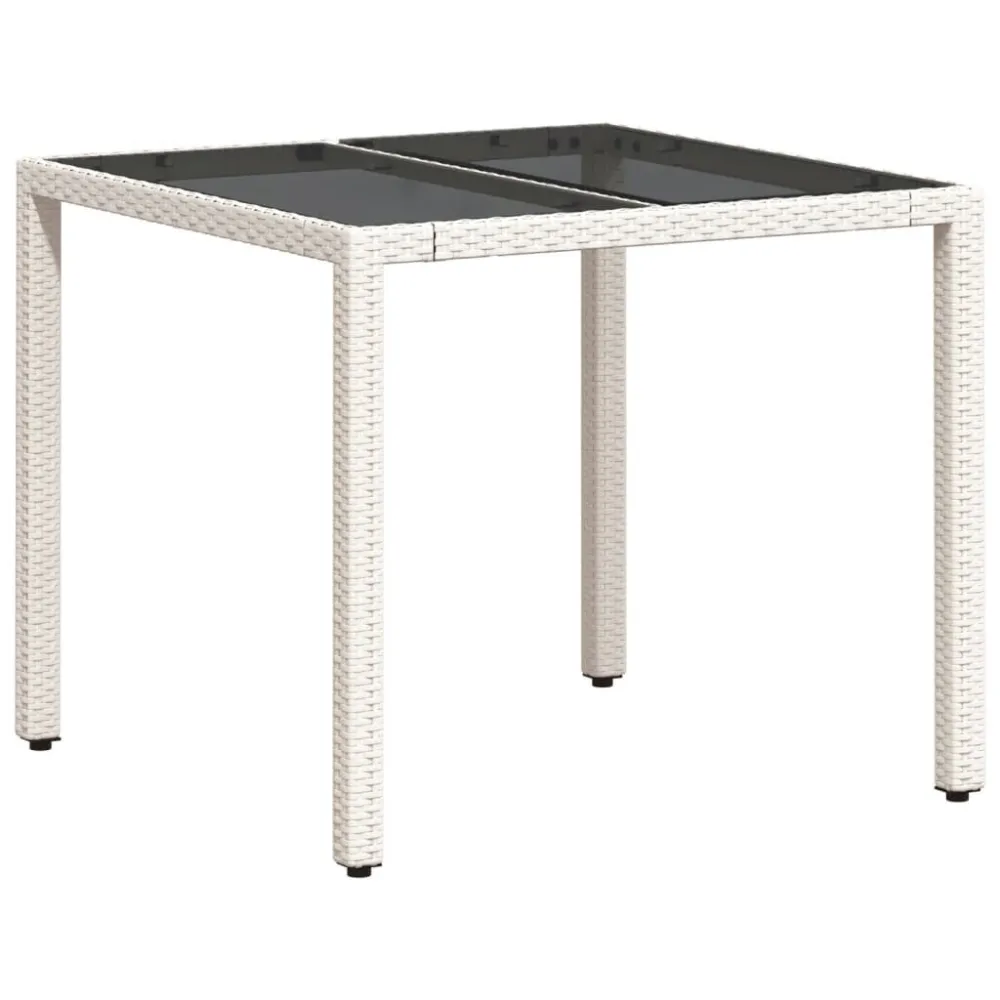 Mesa de Ferro Fundido Mesa de jardim com tampo de vidro 90x90x75 cm vime PE branco