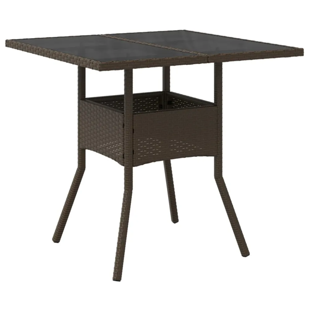 Mesa de Ferro Fundido Mesa de jardim com tampo de vidro 80x80x75 cm vime PE castanho