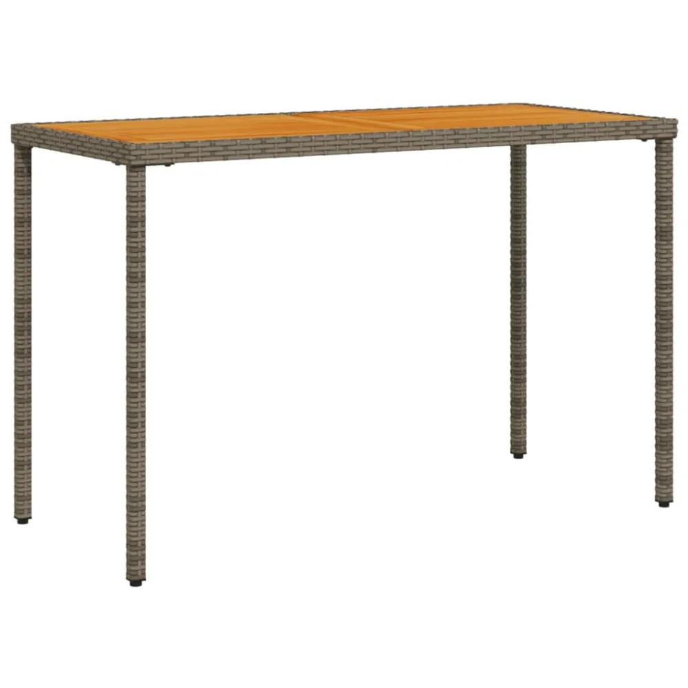 Mesa de jardim com tampo em acácia 115x54x74 cm vime PE cinza | Montagem Rápida