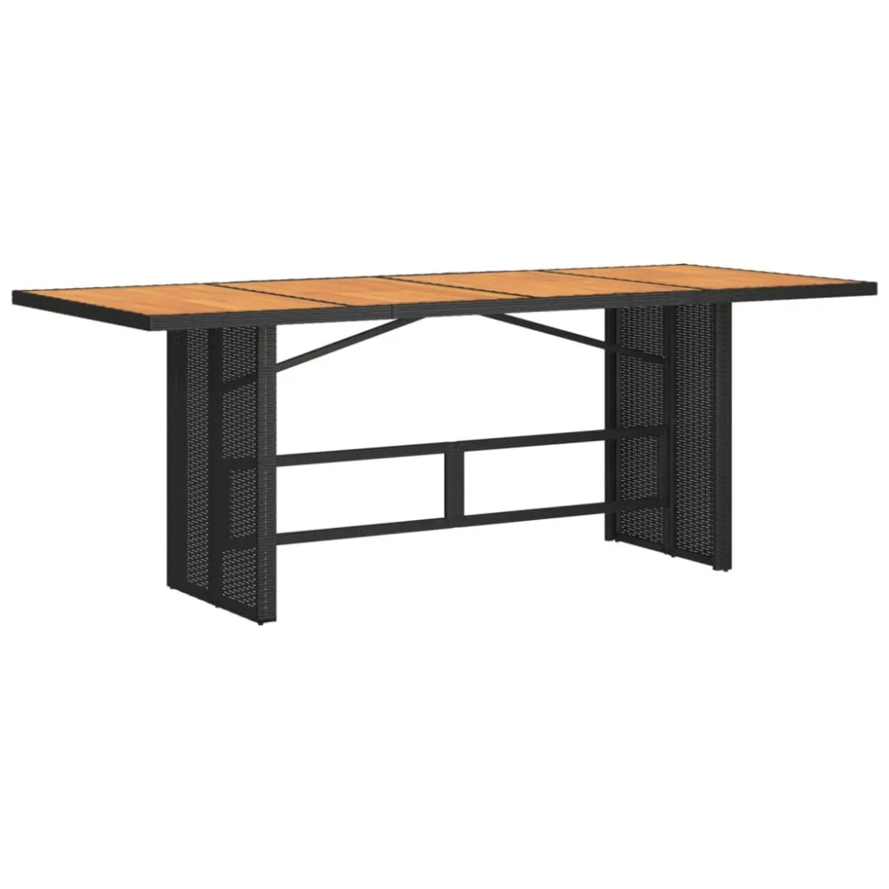 Mesa de jardim com tampo em acácia 190x80x75 cm vime PE preto | Resistente às Intempéries