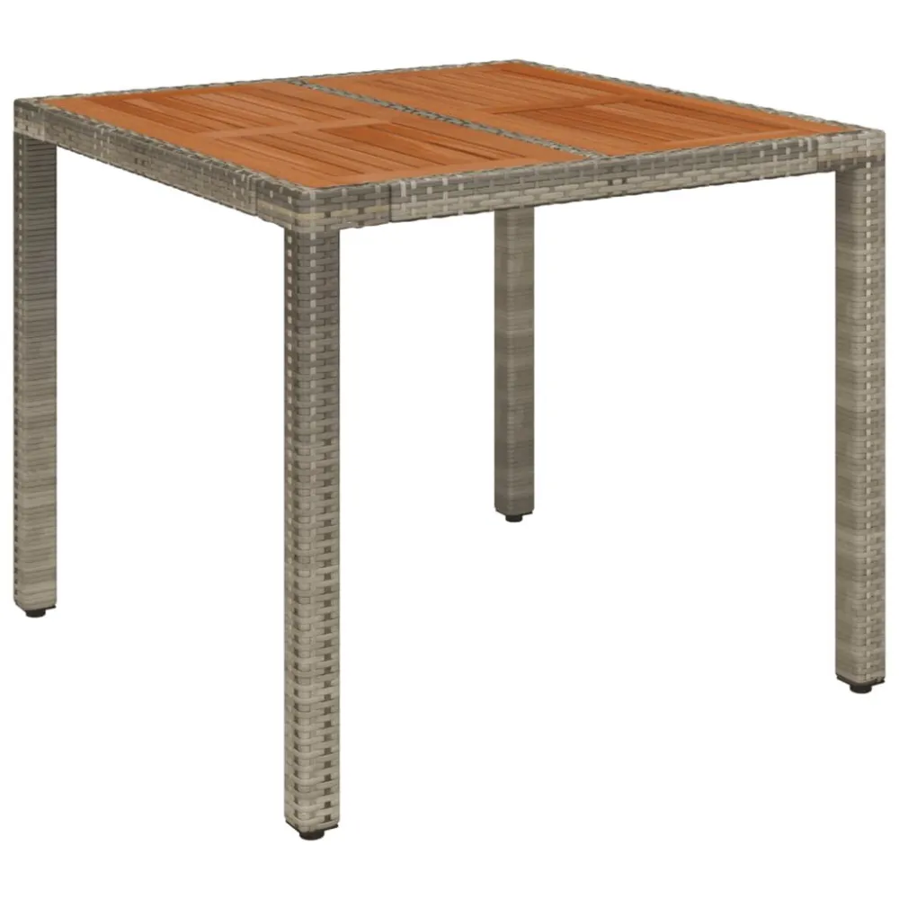Mesa de jardim com tampo de madeira 90x90x75 cm vime PE cinza Dimensões 120x80cm