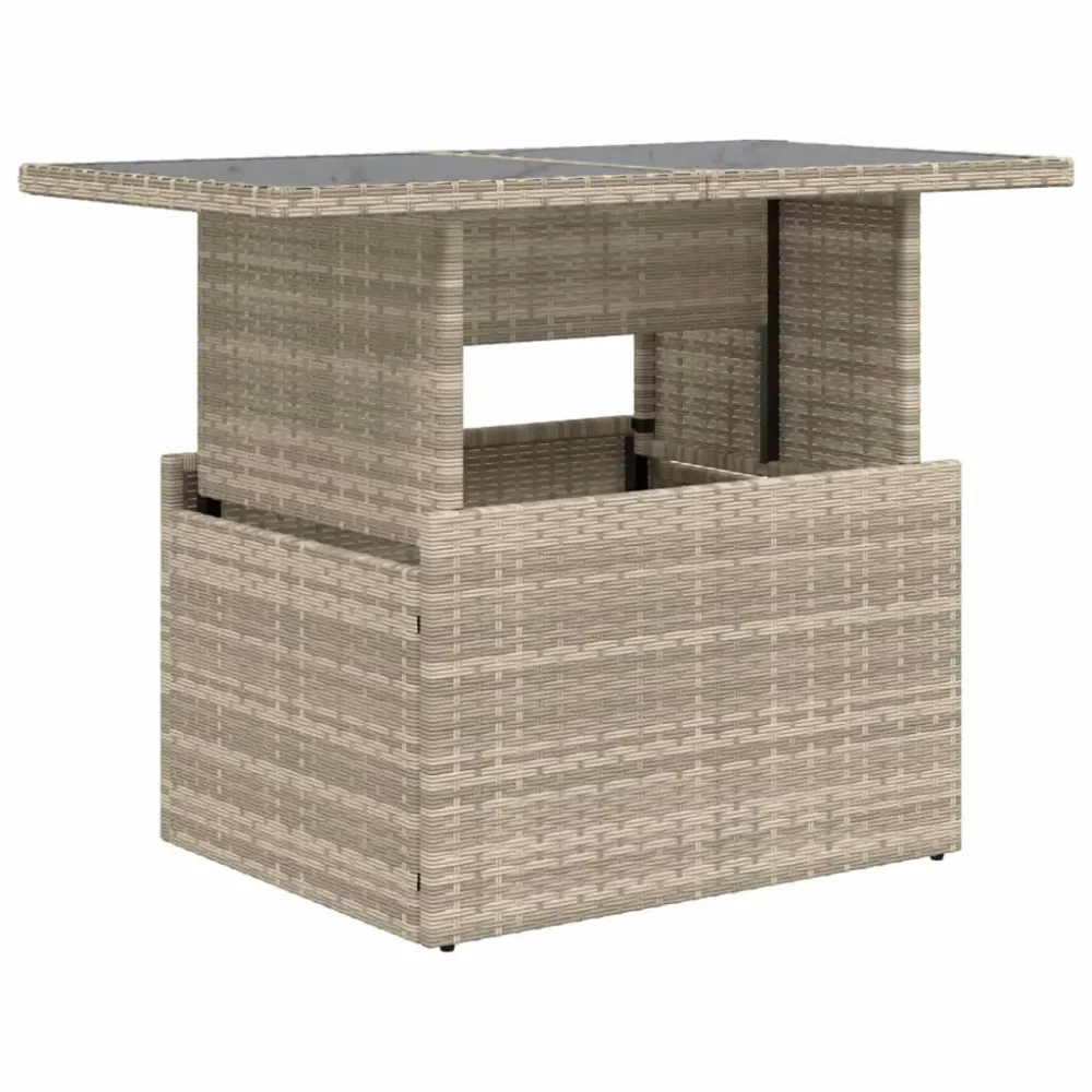 Mesa jardim com tampo de vidro 100x55x73 cm vime PE cinza-claro com 4 Cadeiras