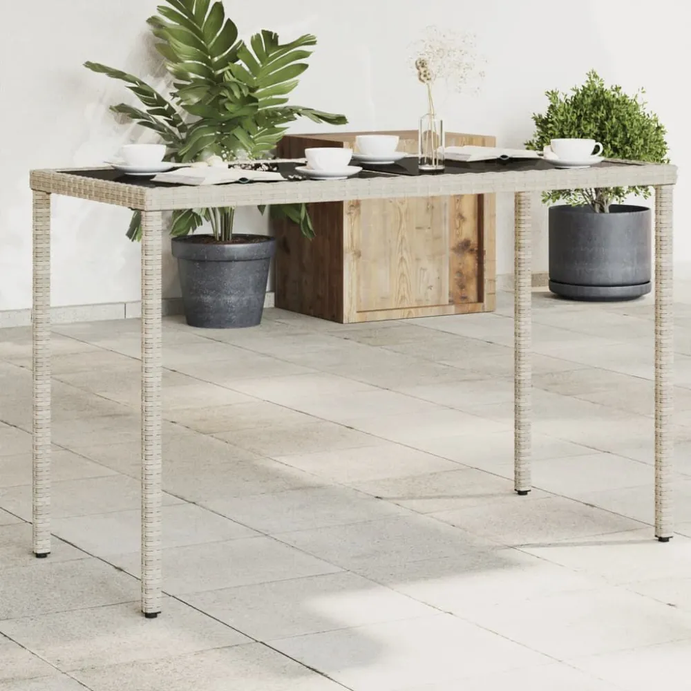 Mesa jardim com tampo de vidro 115x54x74 cm vime PE cinza-claro em Alumínio e Vidro