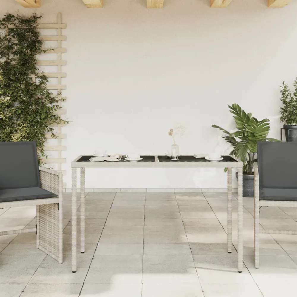 Mesa jardim com tampo de vidro 115x54x74 cm vime PE cinza-claro em Alumínio e Vidro