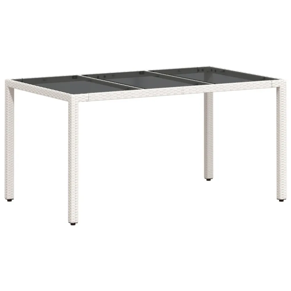 Mesa de jardim com tampo de vidro 150x90x75 cm vime PE branco | Montagem Rápida