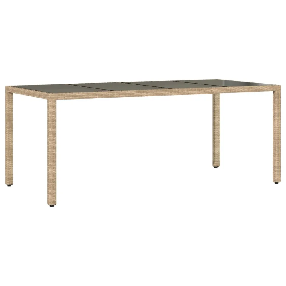 Mesa de jardim com tampo de vidro 190x90x75 cm vime PE bege Fácil de Limpar