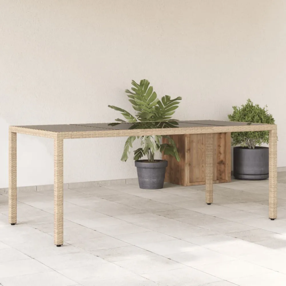 Mesa de jardim com tampo de vidro 190x90x75 cm vime PE bege Fácil de Limpar