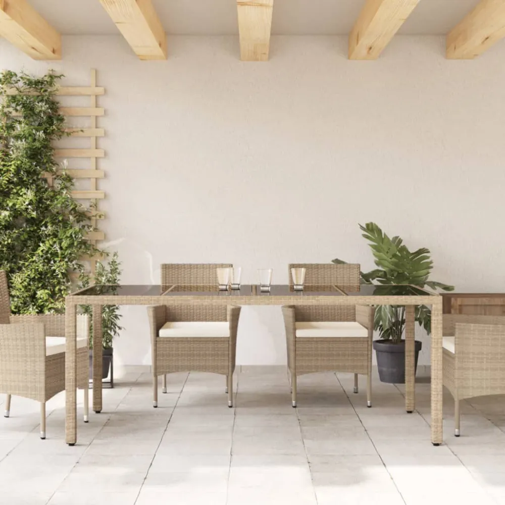 Mesa de jardim com tampo de vidro 190x90x75 cm vime PE bege Fácil de Limpar