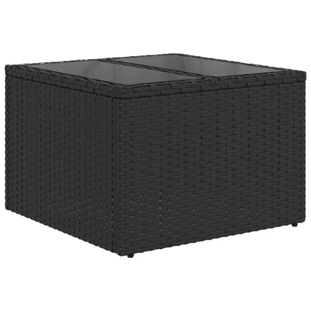 Mesa de jardim com tampo de vidro 55x55x37 cm vime PE preto em Madeira de Eucalipto