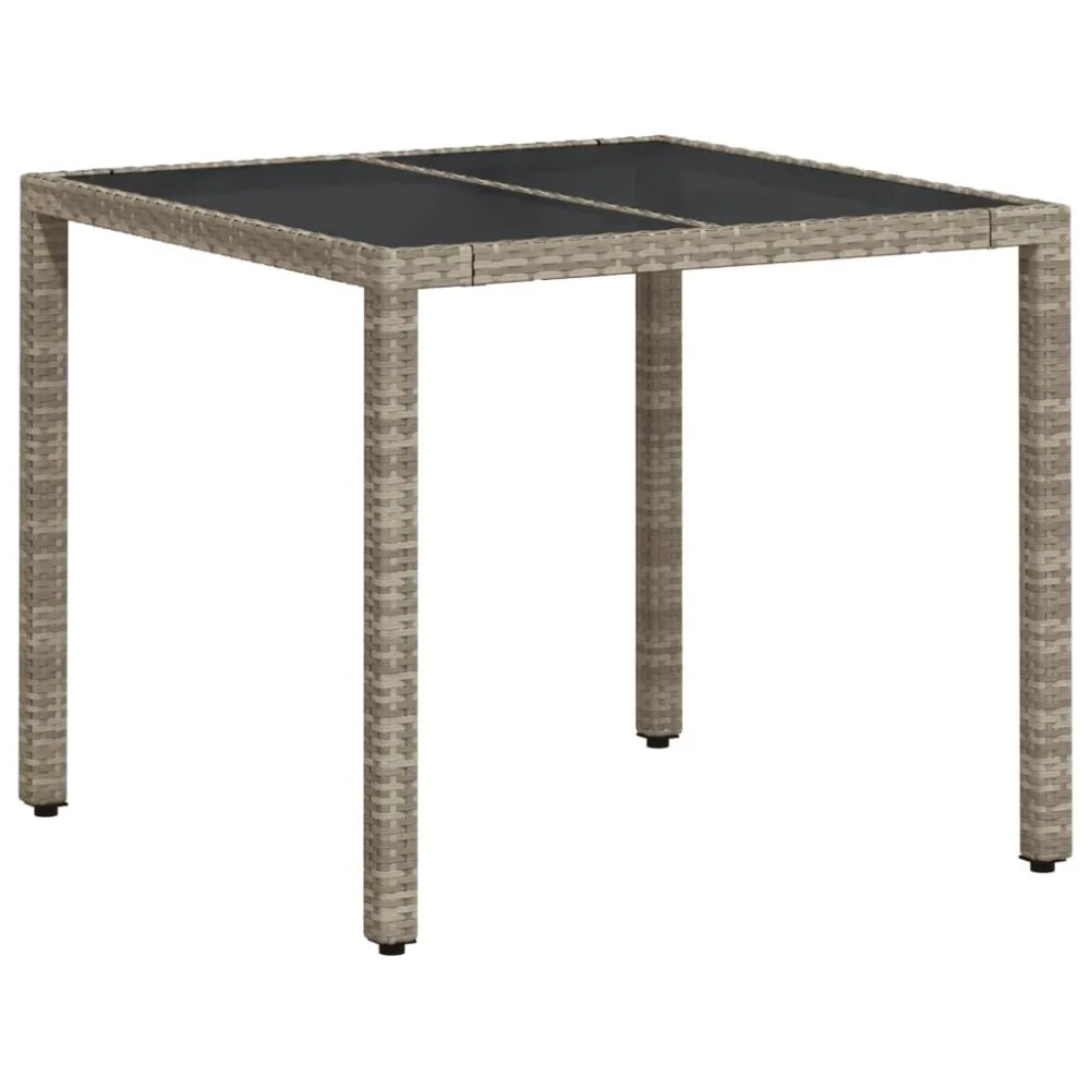 Mesa de jardim com tampo de vidro 90x90x75cm vime PE cinza-claro para Churrasqueiras e Áreas de Lazer