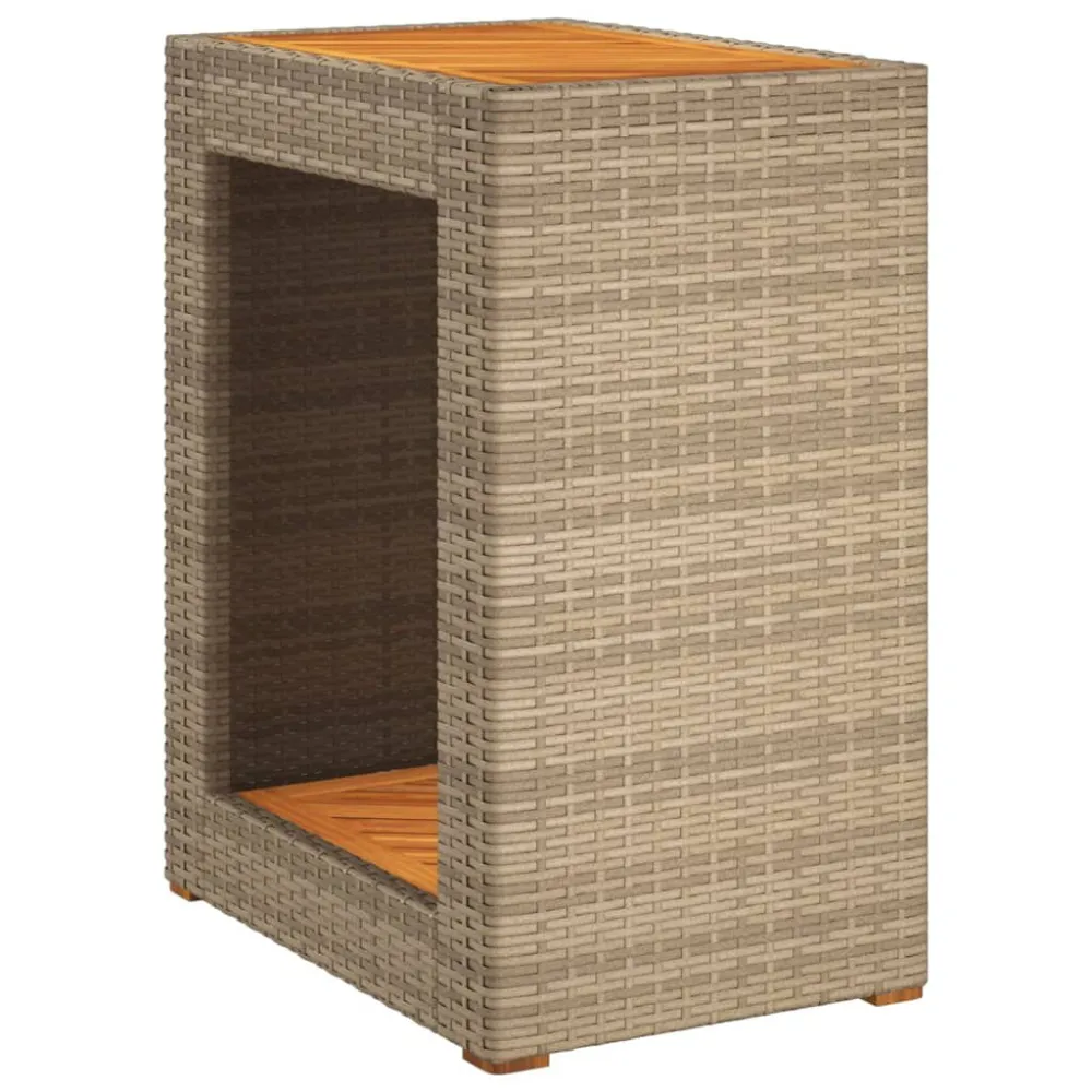 Mesa de Jardim Mesa apoio jardim com tampo madeira 60x40x75 cm vime PE bege