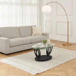 Mesa de Jardim Mesa de centro tampos giratórios vidro temperado e metálico transparente e preto - MAYANI