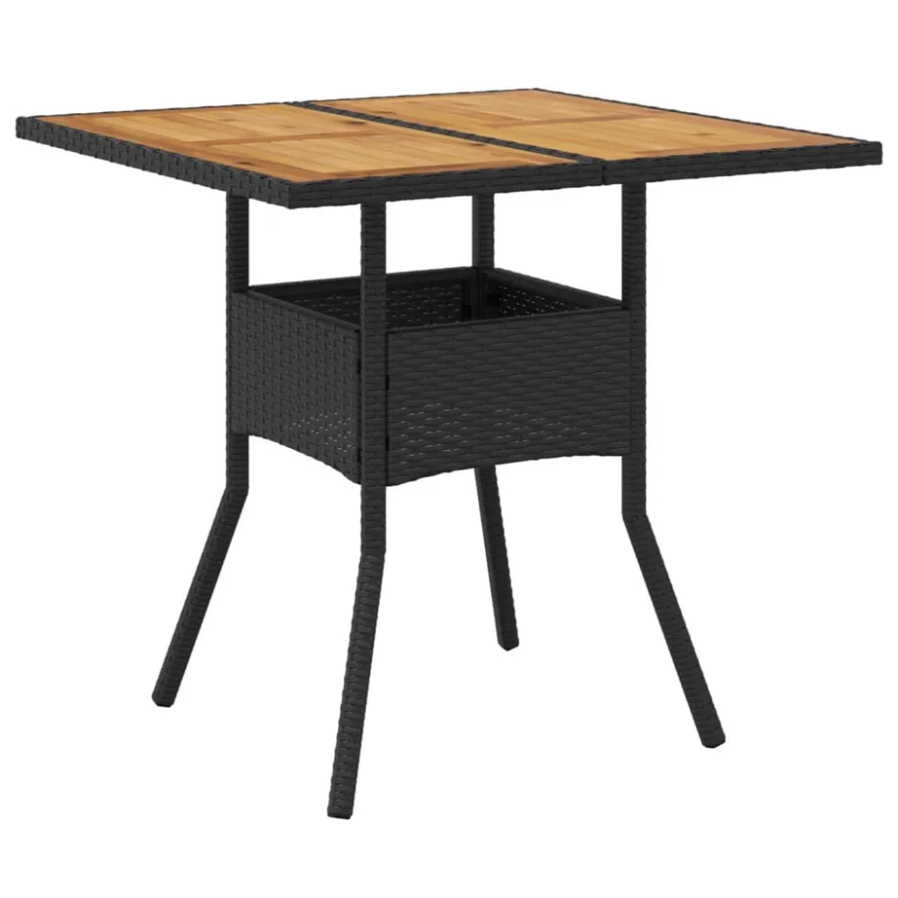 Mesa de Jardim Mesa de jardim com tampo em acácia 80x80x75 cm vime PE preto
