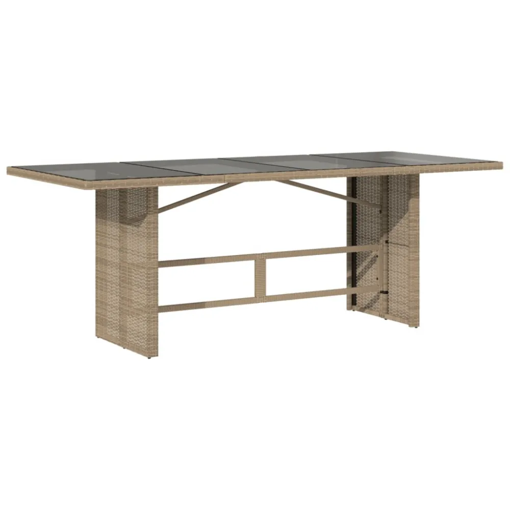 Mesa de Jardim Robusta Mesa de jardim com tampo de vidro 190x80x74 cm vime PE bege