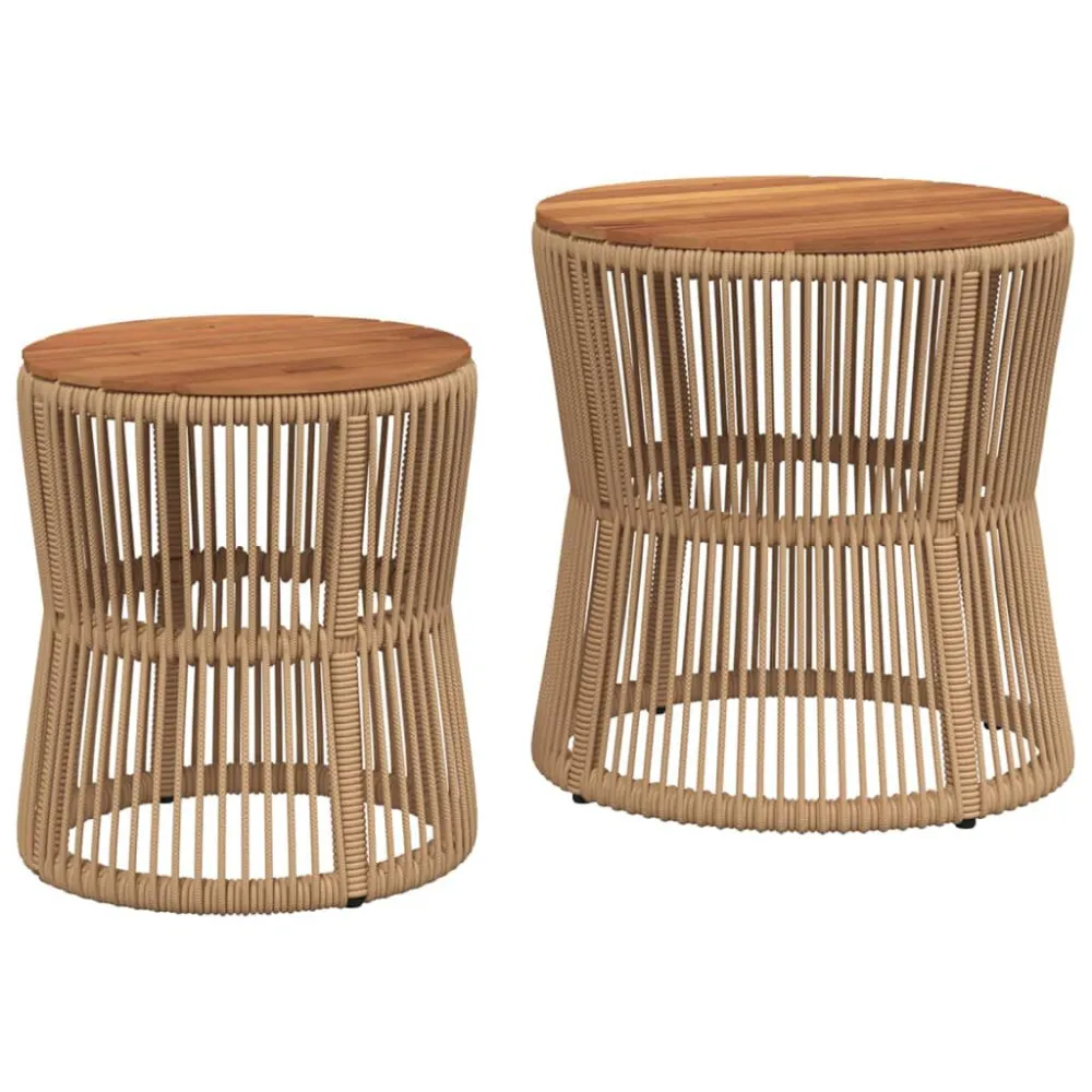 Mesa de Jardim Robusta Mesas de apoio para jardim com tampo de madeira 2pcs vime PE bege