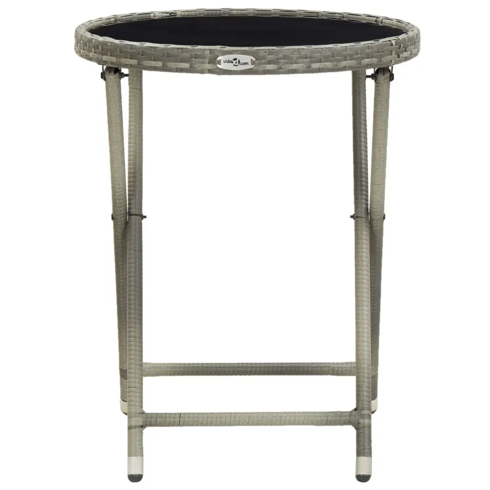 Mesa de chá 60 cm vime PE e vidro temperado cinzento com Vidro Temperado