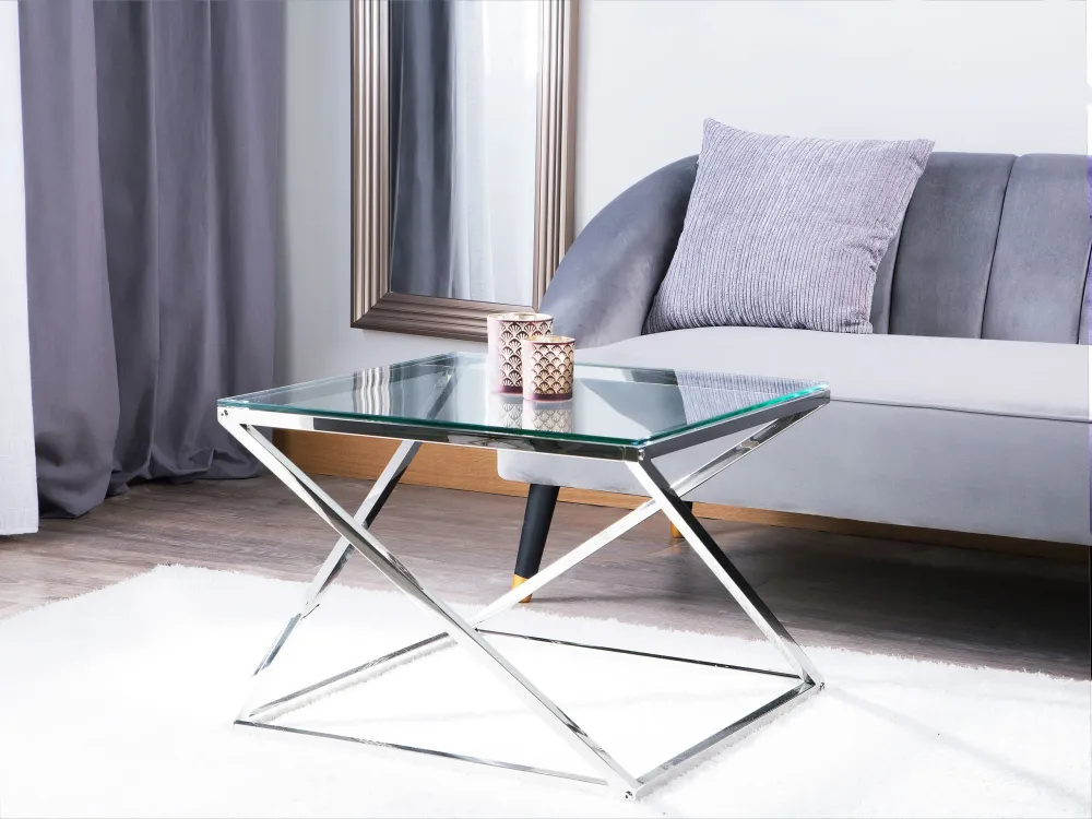 Premium para Exterior Mesa de centro prateada com tampo de vidro BEVERLY