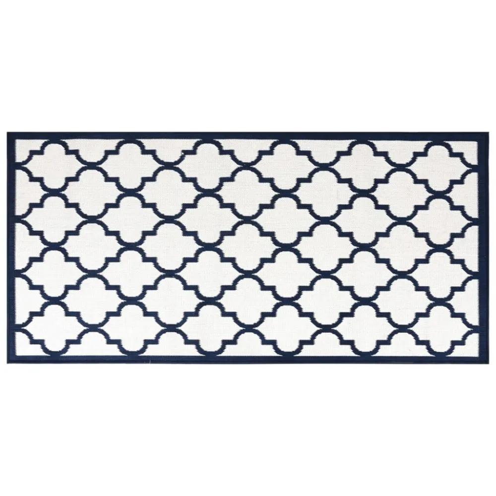 Tapete de exterior com design reversível azul-marinho/branco Conjunto de 6 Peças