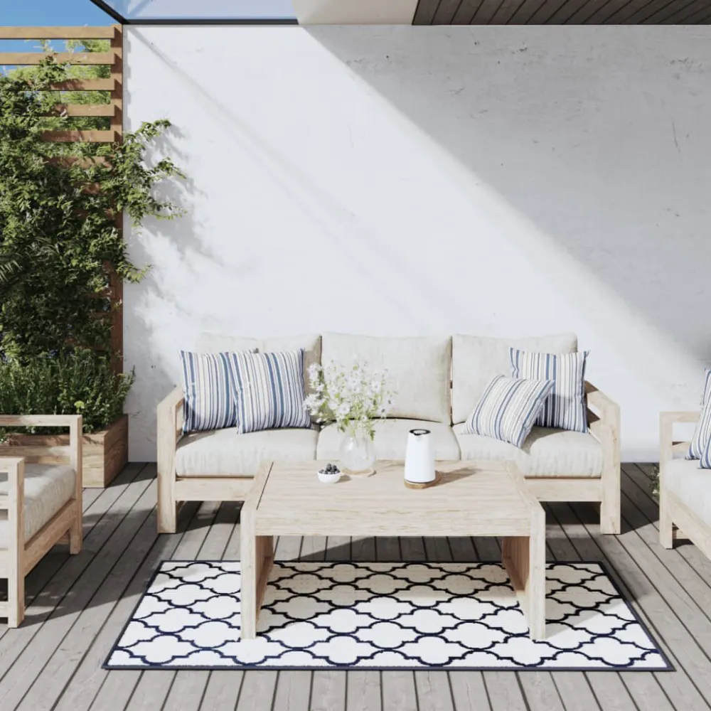 Tapete de exterior com design reversível azul-marinho/branco Conjunto de 6 Peças