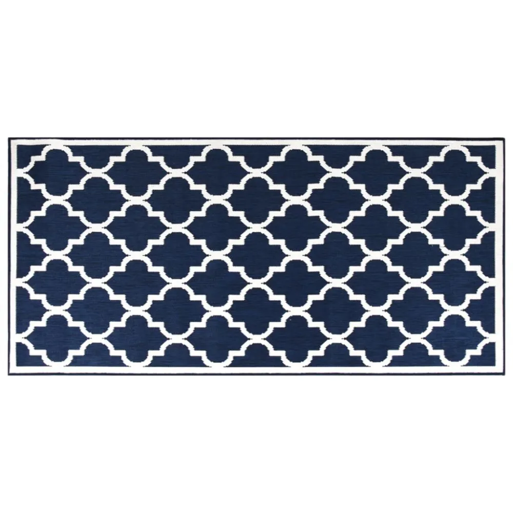 Tapete de exterior com design reversível azul-marinho/branco Conjunto de 6 Peças