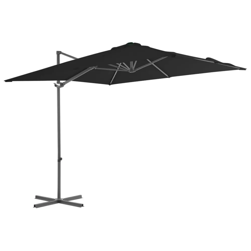 Guarda-sol de jardim cantilever com poste ço 250x250 cm preto Diâmetro 3 Metros